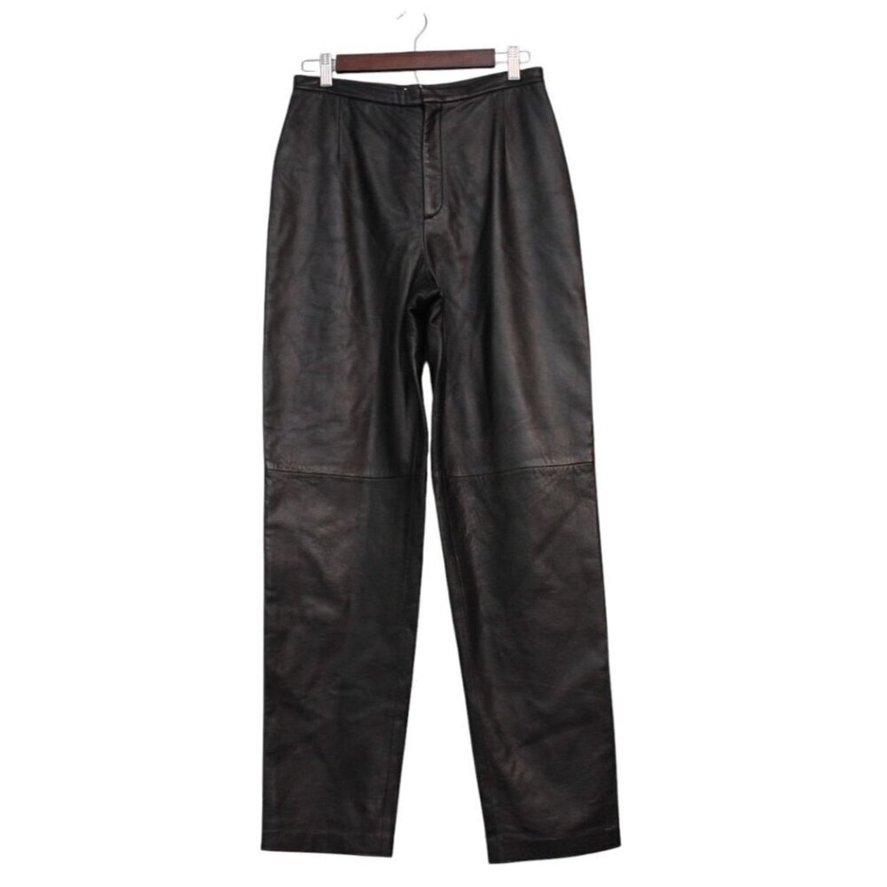Lands End Lambskin Leather Pants Size 8 Black Buttery Soft Grunge Glam Y2K Biker
